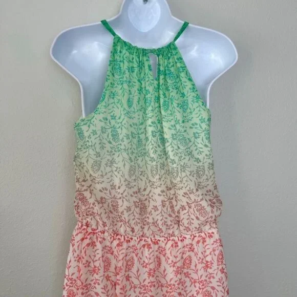 Old Navy Green and Pink blouson Tiered Maxi Dress sleeveless holiday S - Picture 7 of 11
